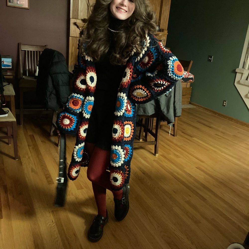 BY mommys_attic ->Hand crocheted long cardigan hooded sweater by crochet_by_ayla - Picture 7 of 10
